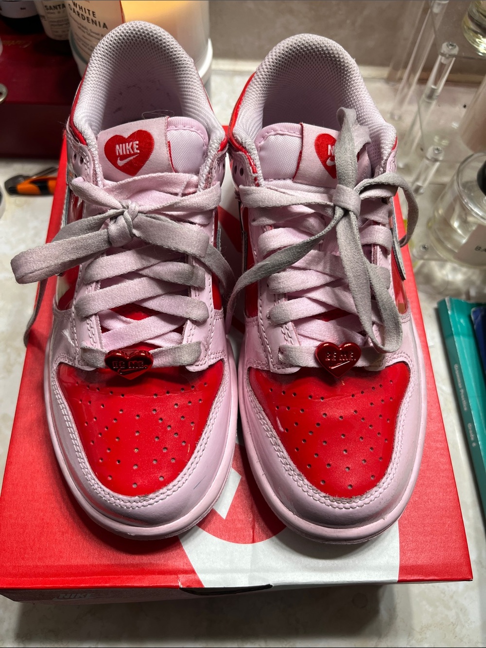 Nike Kids Pink and Red Heart Accent Sneakers
